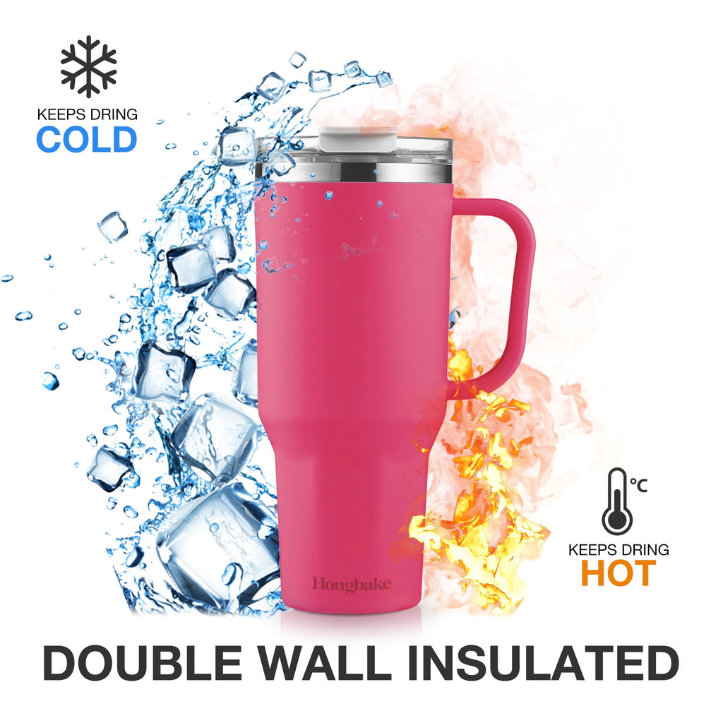 HONGBAKE 40 oz Tumbler with Handle and Straw Lid, Insulated Stainless Steel Tumbler, Travel Mug Fits Cup Holder, Dusty Lavender