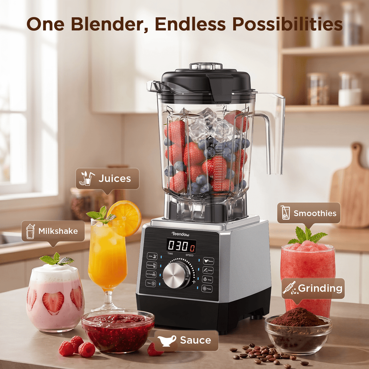 Teendow Blenders for Kitchen, 8 Presets Countertop Smoothie Professional Blender