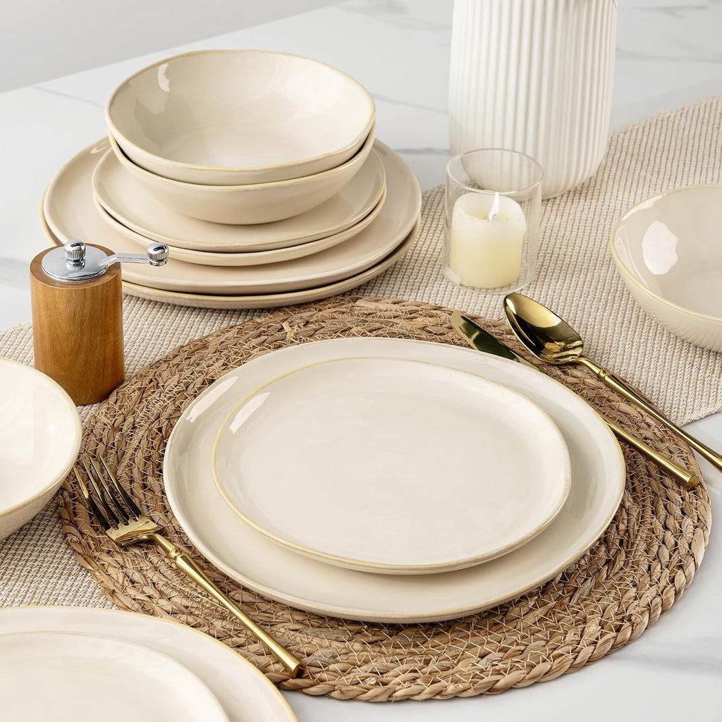 AmorArc Ceramic Dinnerware Sets,Handmade Reactive Glaze Stoneware Plates and Bowls Sets,Highly Chip and Crack Resistant | Dishwasher & Microwave Safe Dishes Set,Service for 4 Set(12pc),Reactive Glaze