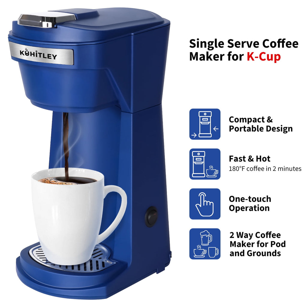 2 in 1 Single Serve Coffee Maker for K Cup Pods & Ground Coffee, Mini K Cup Coffee Machine with 6 to 14 oz Brew Sizes, Single Cup Coffee Brewer with One-Press Fast Brewing, Reusable Filters,Black