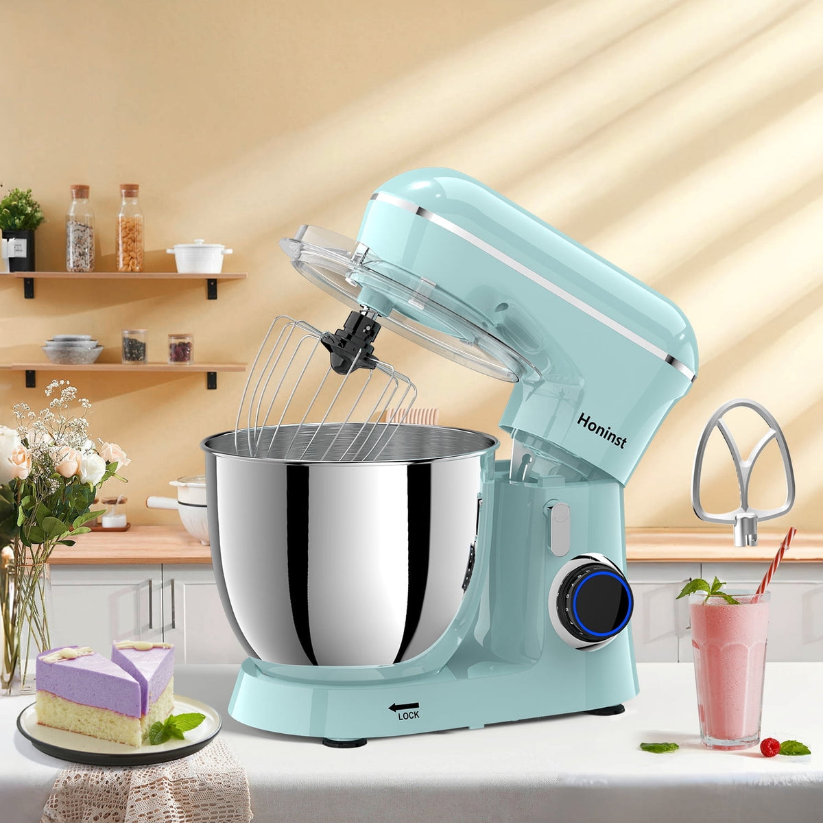 Honinst 6.5 QT Electric Stand Mixer, 10+P Speeds Lightweight with Tilt-Head Kitchen Stand Mixer, Dough Hook, Whisk, Beater and Bowl, Food Mixer for Baking, Cake and Most Home Cooks