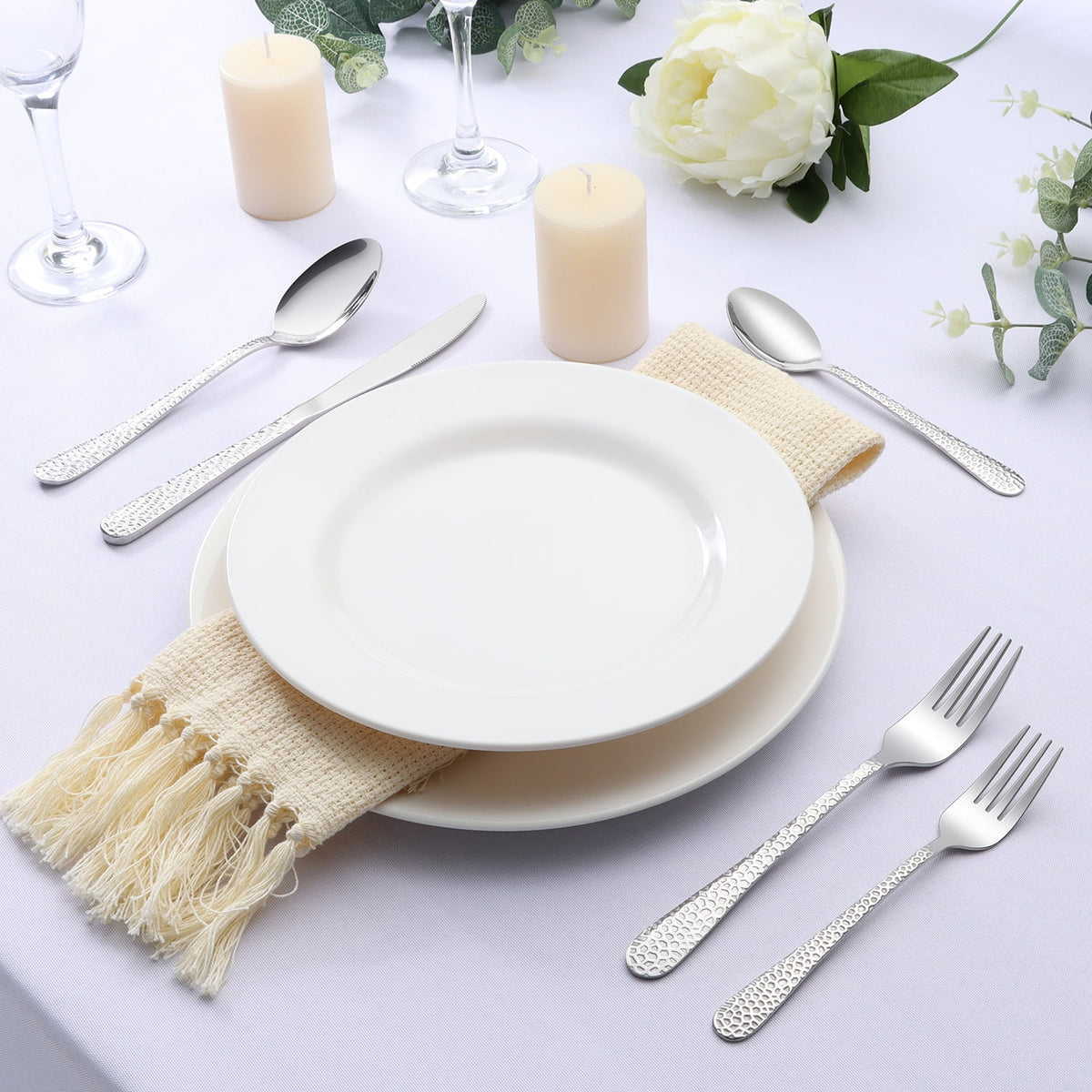 Vesteel Hammered Silverware Set, 40-Piece Stainless Steel Flatware Cutlery Set for 8, Includes Knives, Forks, Spoons, Mirror Polished & Dishwasher Safe
