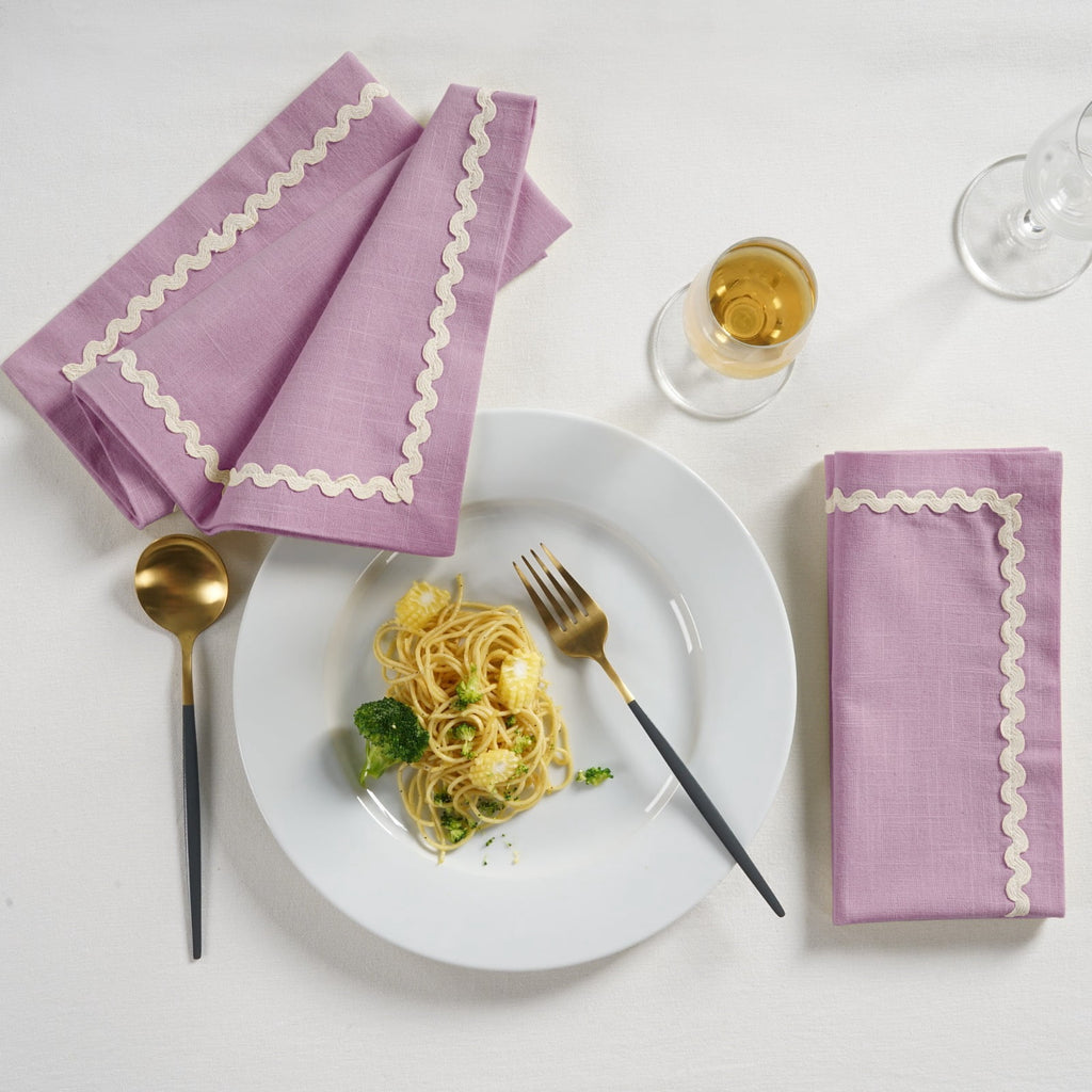 Fingercraft Cloth Napkin, Soft Quality Cotton Linen Blend Fabric, Dinner Napkins with Premium White Lace, 6 Pack, 20”x20” Aqua