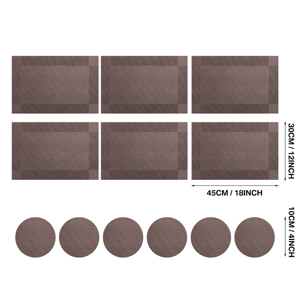 6pcs Placemats PVC Place Mats and Coasters Washable Non-Slip Heat Resistant Table Mats for Kitchen Dining Table Home Restaurant 12"×18", Sliver