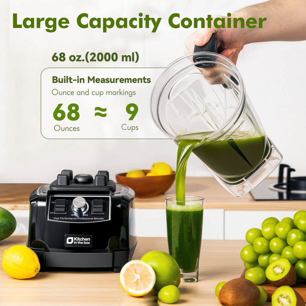 Kitchen in the box 68 oz Countertop Blender, 1450W (2 HP) Smoothie & Ice-Crushing Blender with Stainless Steel Blades, BPA-Free Tritan Jar — Black