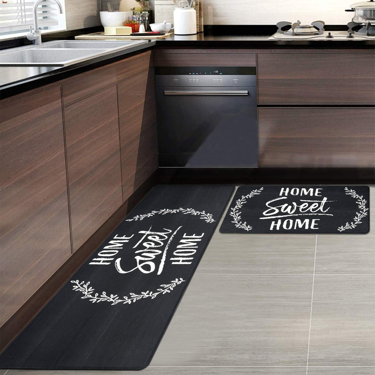 Findosom 2pcs Anti Fatigue Kitchen Rug Set,18"x30"+18"x47" Waterproof Non Slip Kitchen Runner Rug,0.4" Thick Cushioned Kitchen Floor Mats,Ergonomic Standing Mats Back Pain Relief Laundry Foam Rug