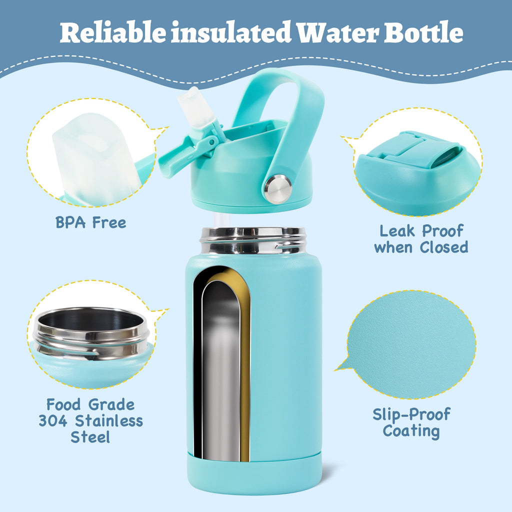 Hawsaiy 12oz Kids Insulated Water Bottle with Straw Lid, Leak-Proof Stainless Steel BPA-Free Thermos for School Boys and Girls
