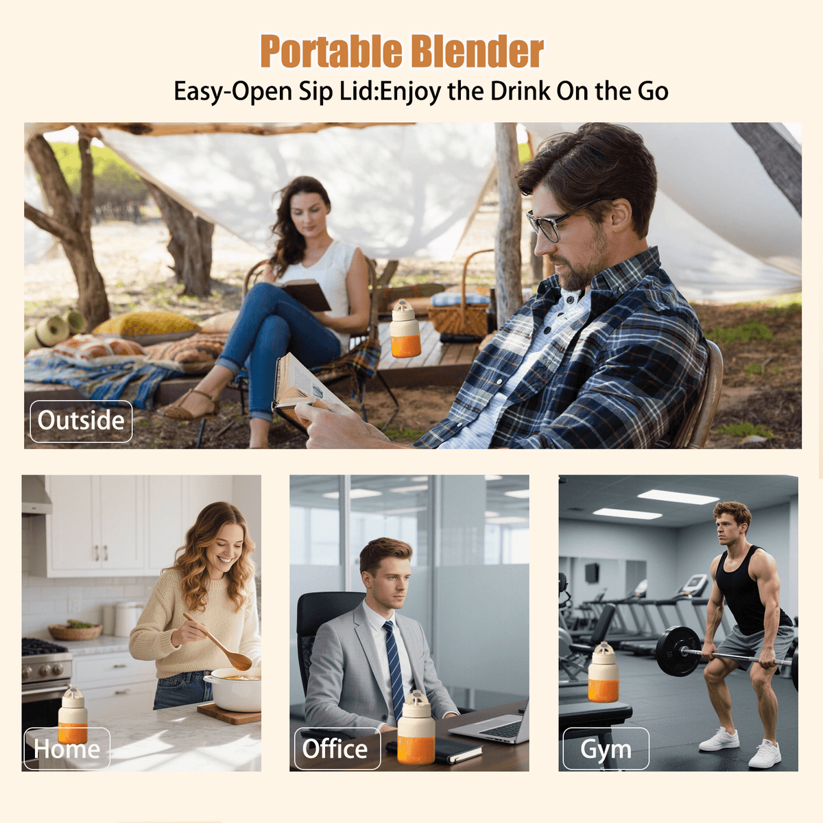 ZOWWKLLY Portable Mini Smoothie Blender,Small Personal Blender for Smoothies and Shakes,Type-C USB Rechargeable with Blender BPA Free Cup,Lid and Shoulder Strap,Suitable for Gym,Travel,Home,Office
