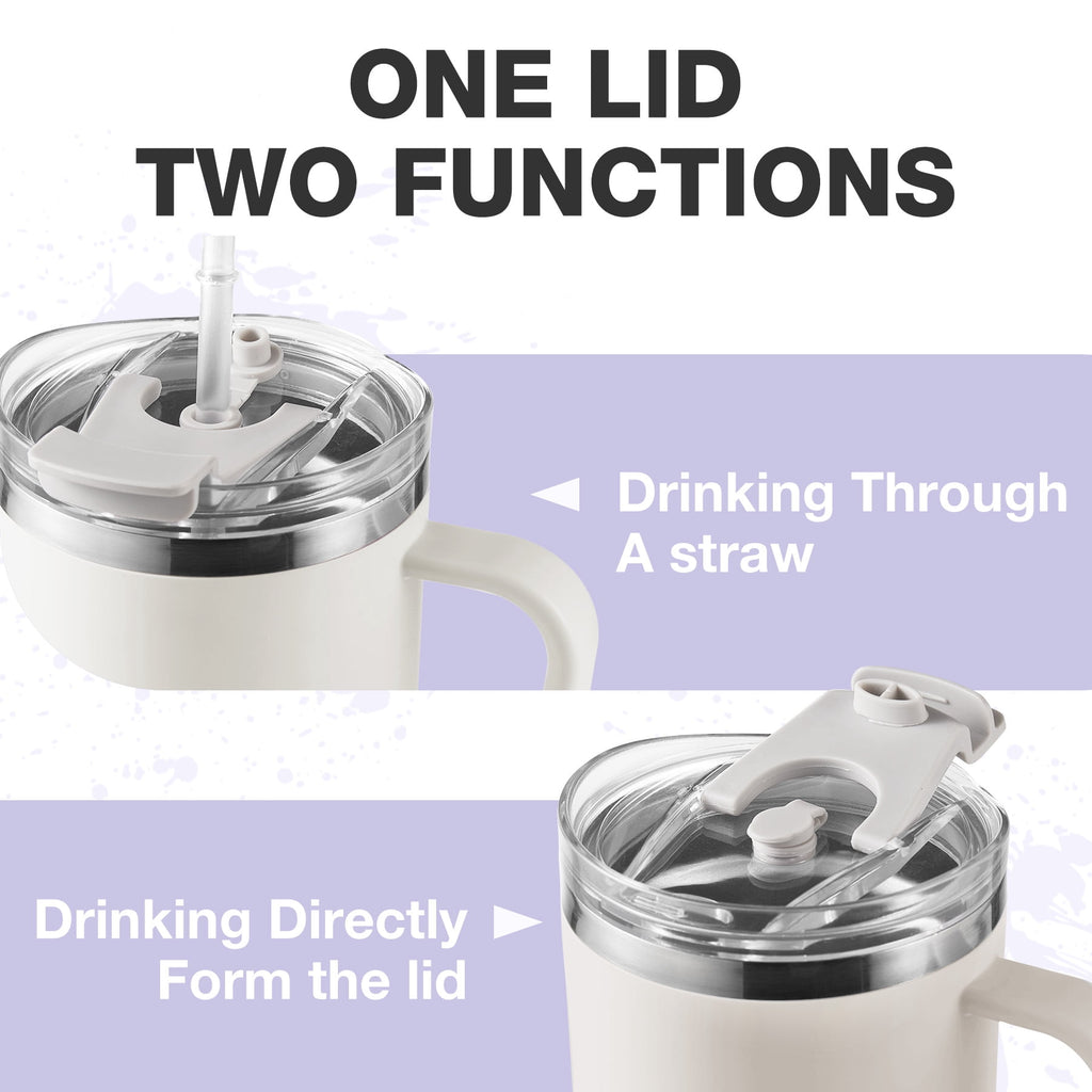 HONGBAKE 40 oz Tumbler with Handle and Straw Lid, Insulated Stainless Steel Tumbler, Travel Mug Fits Cup Holder, Dusty Lavender
