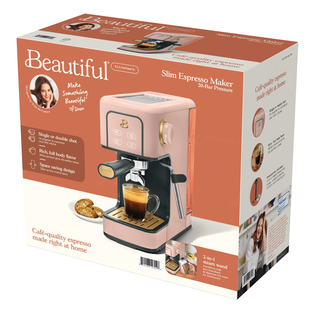Beautiful by Drew Barrymore Slim Espresso Machine, 20-Bar Pressure, Black Sesame