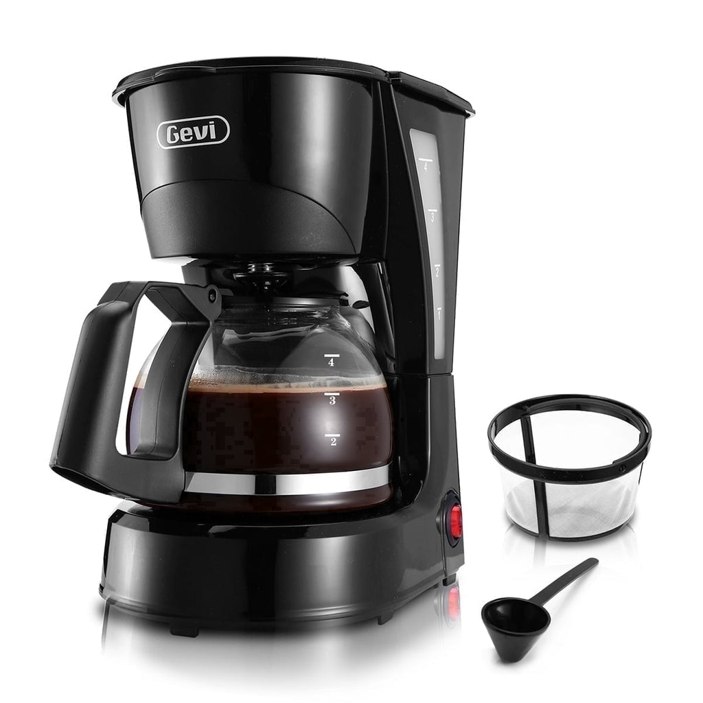 Gevi 4-Cup Compact Drip Coffee Maker with Reusable Filter & Warming Plate, Black