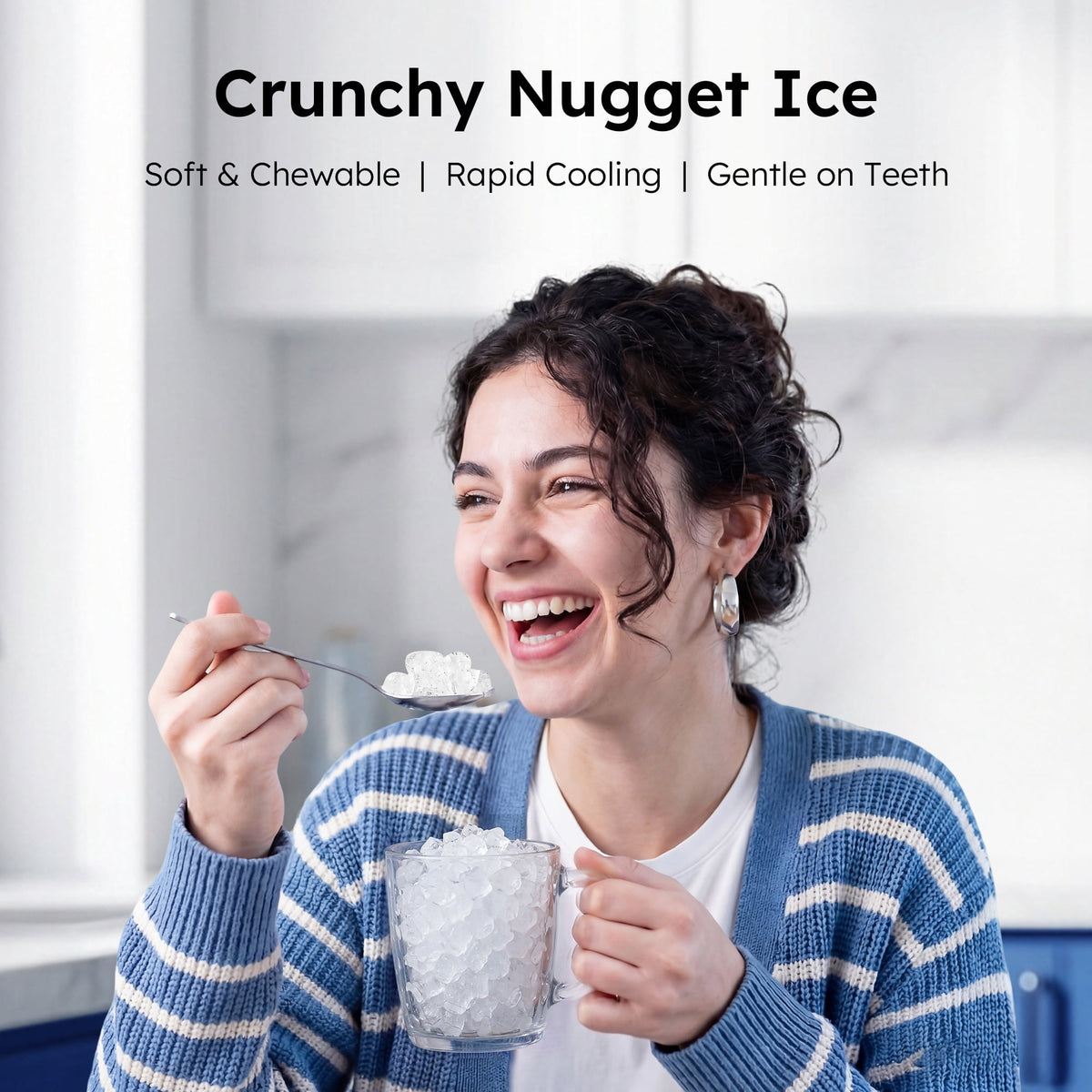 Simzlife Countertop Nugget Ice Maker, 35 Lbs/24H Portable Sonic Ice, Self-Cleaning Ice Machine, Chewable Pellet Ice, Stainless Steel