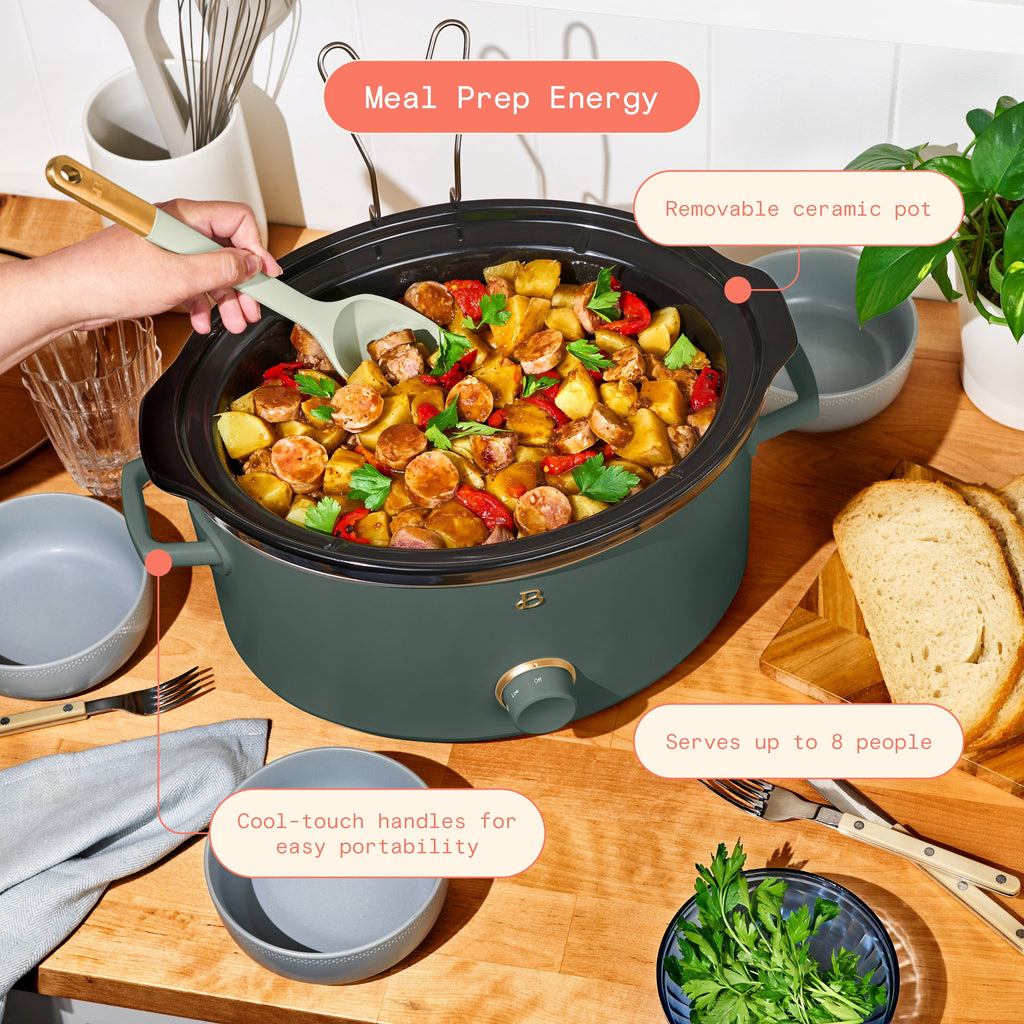 Beautiful 8 Qt Manual Slow Cooker, Thyme Green by Drew Barrymore
