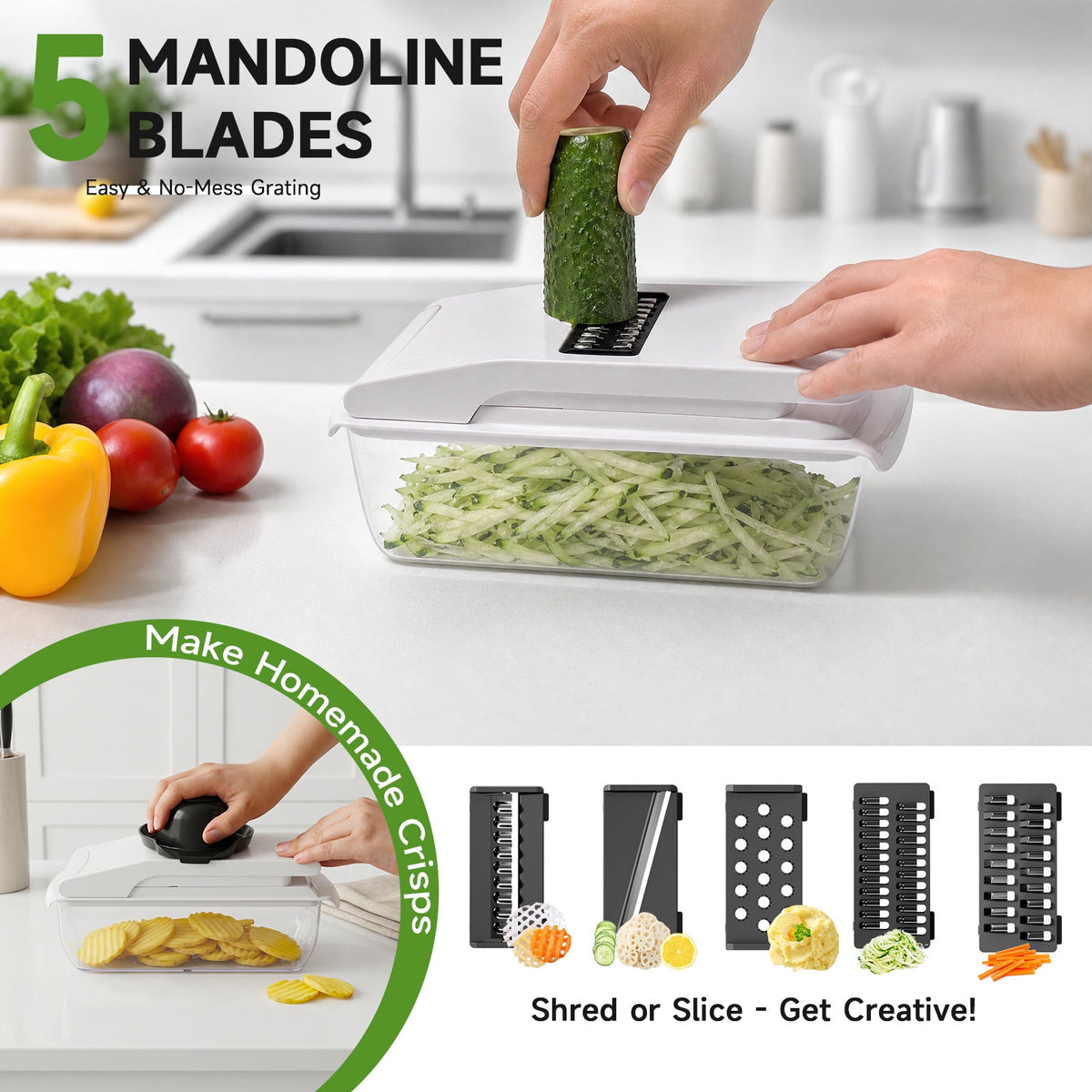 Honhorrs Vegetable Chopper Mandoline Slicer with Container, Food Veggie Chopper, Cheese Grater, Onion Vegetable Cutter for Kitchen Gadgets & Gifts, Home Essentials (9-in-1, Black)