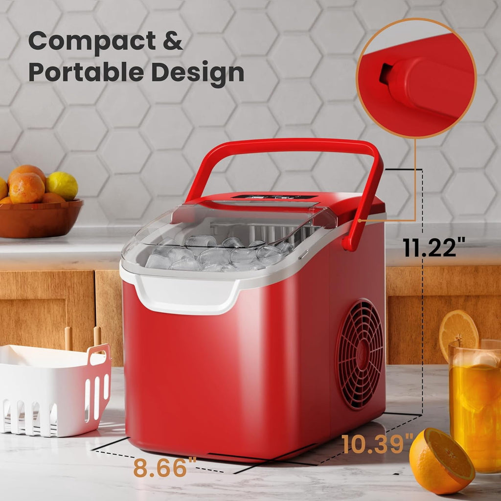 Havato Countertop Ice Maker, 8 Bullet Ice Cubes in 6 Mins, 26lbs/24H, w/ Scoop & Basket, White