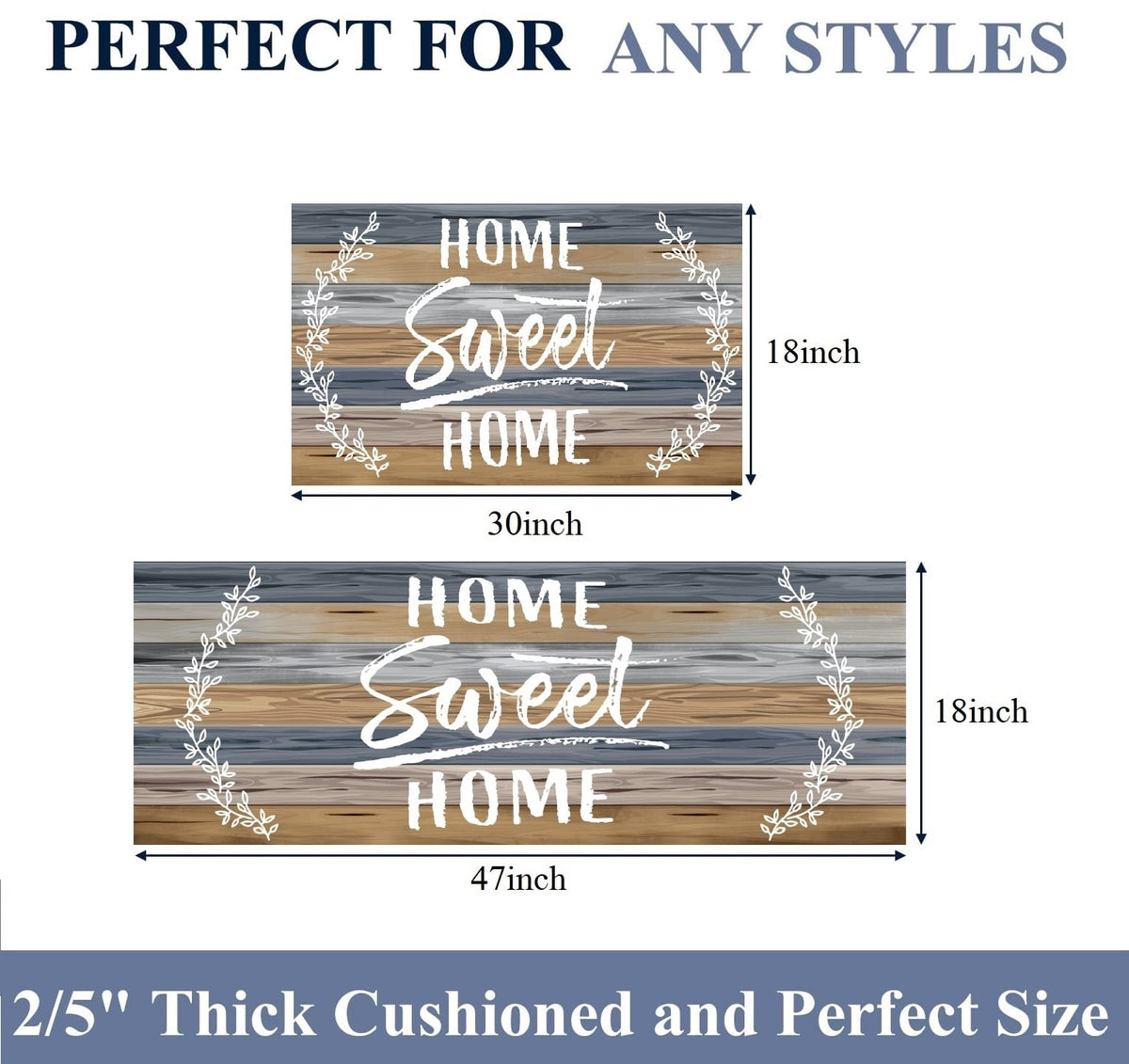 Findosom 2pcs Anti Fatigue Kitchen Rug Set,18"x30"+18"x47" Waterproof Non Slip Kitchen Runner Rug,0.4" Thick Cushioned Kitchen Floor Mats,Ergonomic Standing Mats Back Pain Relief Laundry Foam Rug