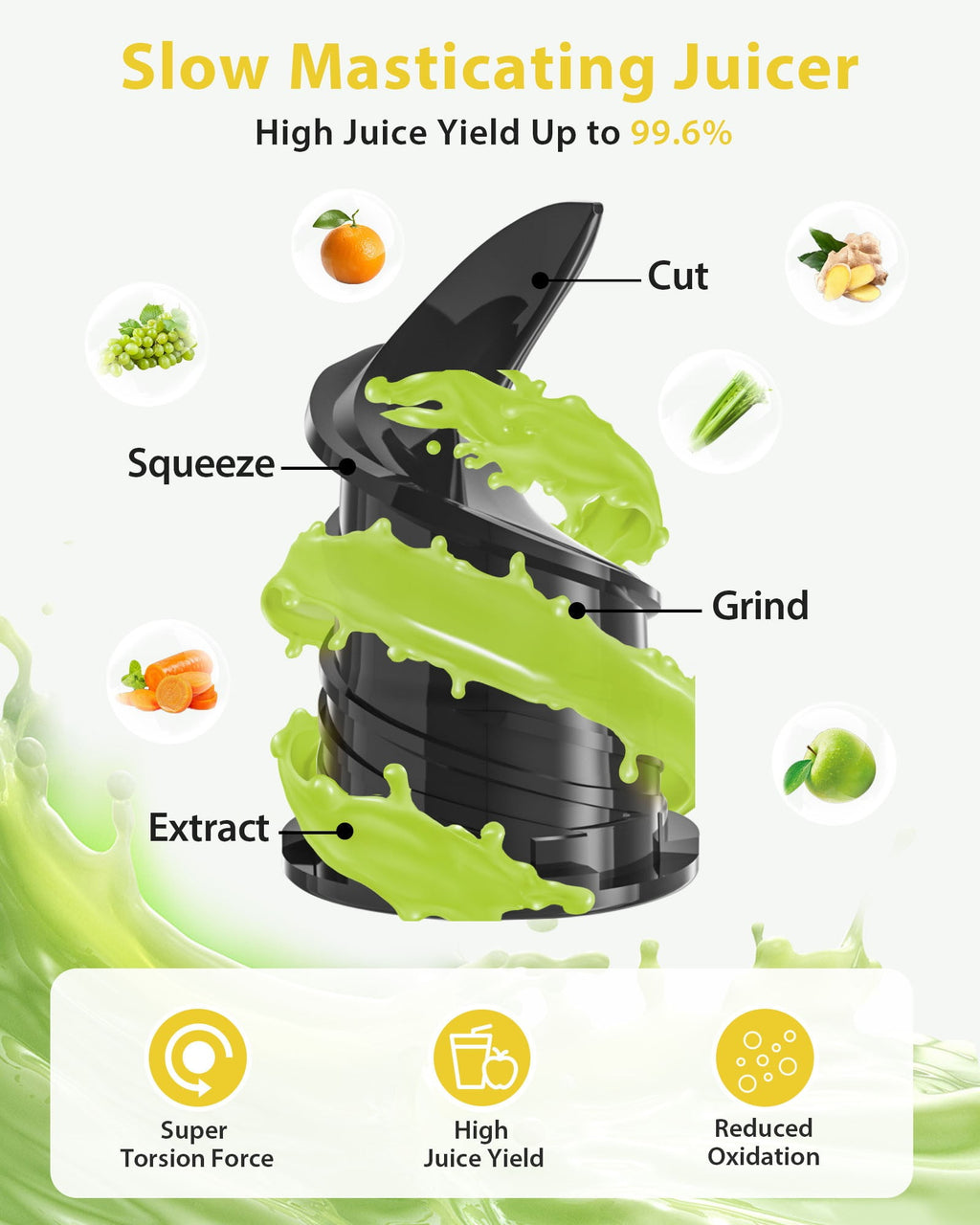 Juicer Machine with 4.35" Wide Mouth, Aeitto Cold Press Juicer Machine for Fruits and Vegetables, Slow Masticating Juicer Whole Fruit Juice Maker, High Juice Yield, Easy to Clean with Brush, Coal