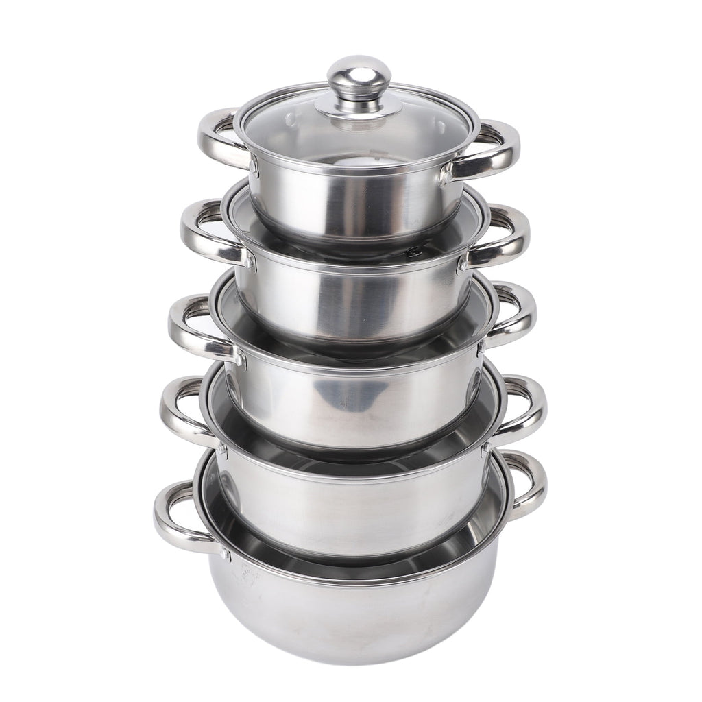 Stainless Steel Pots Sets 10-Piece, Kitchen Cookware Set Saucepan With Glass Lid Stockpot Soup Pot With 2 Ear Handle For Cooking Dishwasher , Silver
