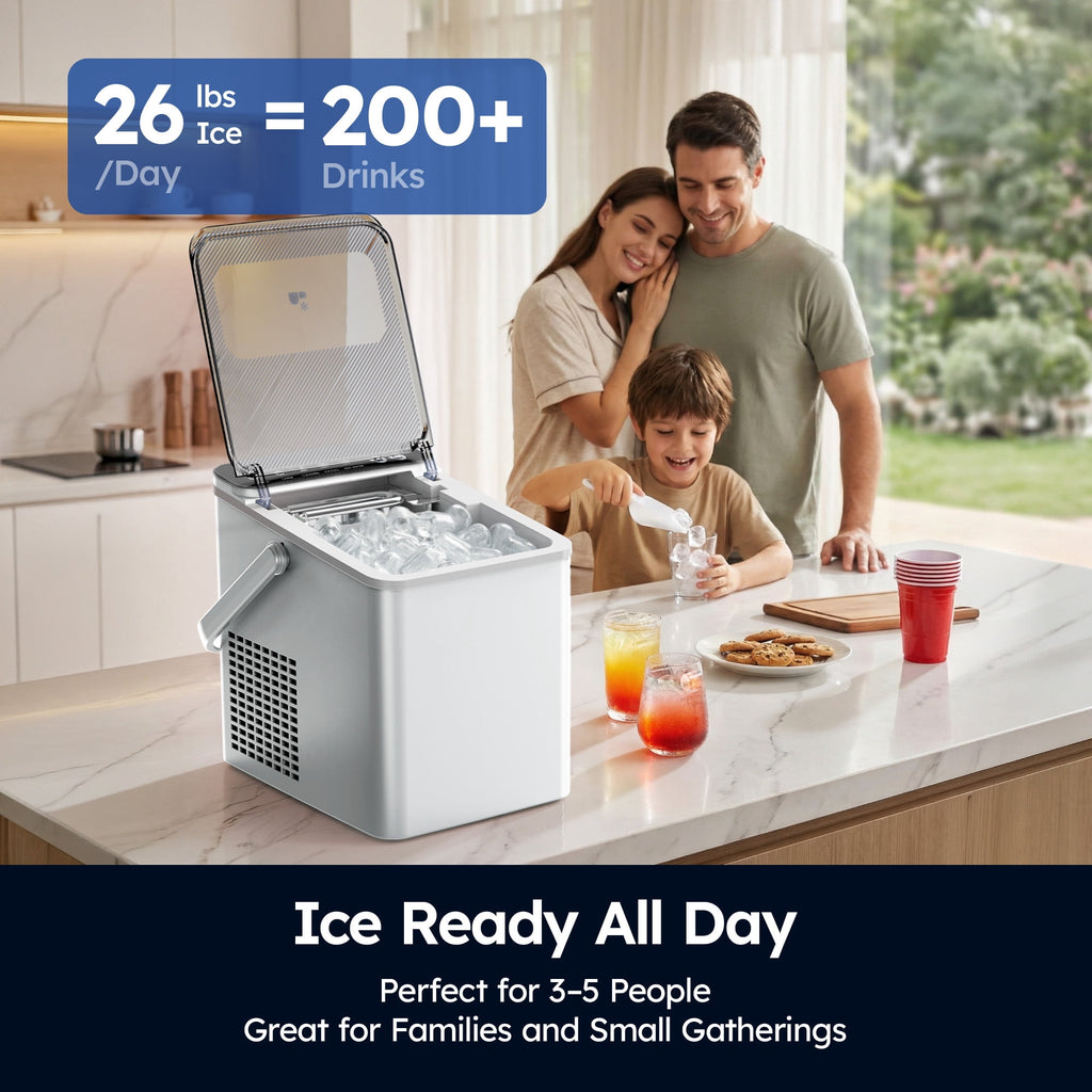 SIMZLIFE Portable Countertop Ice Maker, 26 Lbs/Day, 9 Bullet Ice Cubes in 6 Minutes, 2 Ice Sizes, Self-Cleaning Ice Machine, Black