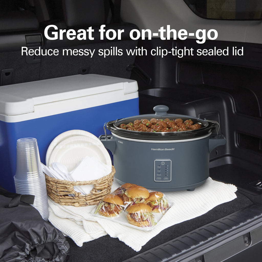 Hamilton Beach 7 Qt Programmable Slow Cooker, Stoneware Crock with Removable Pot, Stainless Steel