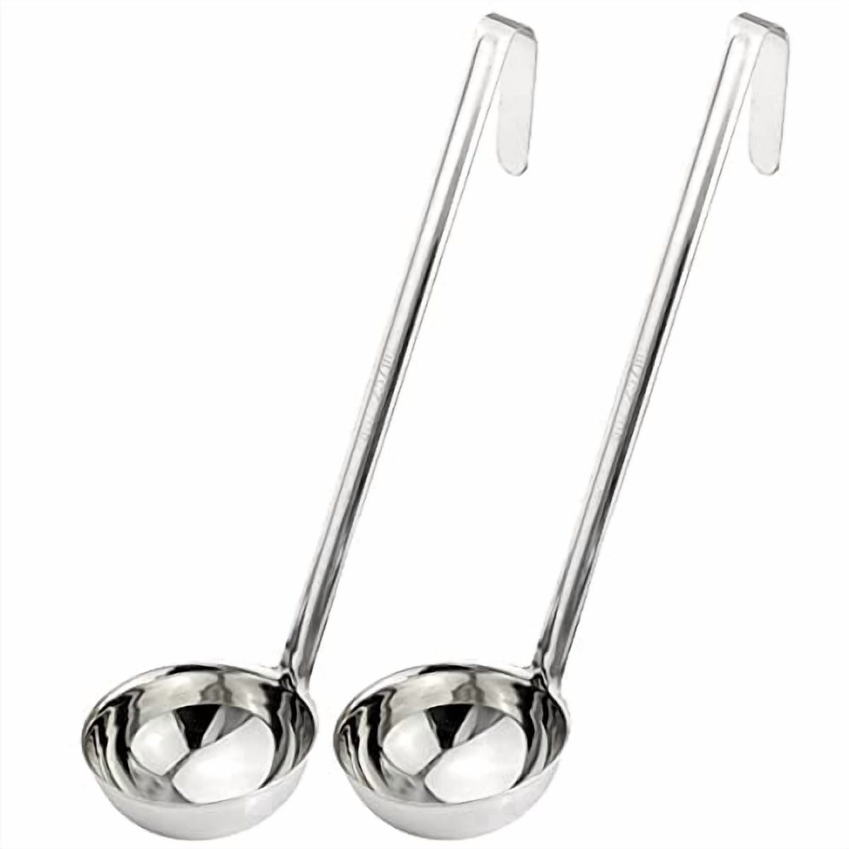 [2 Pack] 6 Oz Stainless Steel Soup Ladle - One-Piece Sauce Spatula with Hook Handles, Commercial Grade Serving Spoon, Kitchen Tool for Restaurant or Home Cooking, Mirror Finish, 14.25" Long