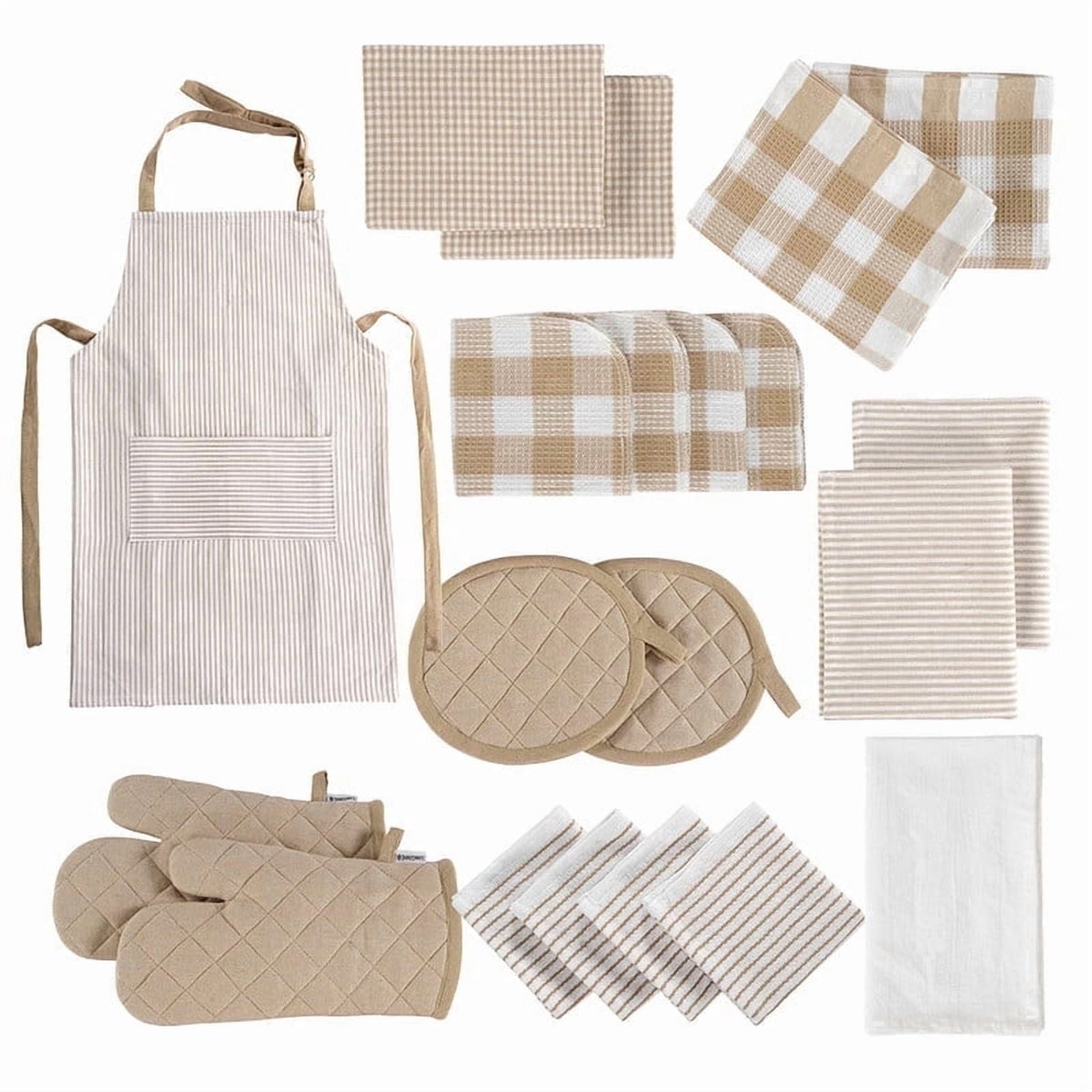 20 Piece Kitchen Towel Set - Cotton Dish Towels, Heat Resistant Kitchen Mittens and Pot Holder Set, Apron for Women with Pockets , Absorbent Dish Towels for Kitchen Drying - Olive