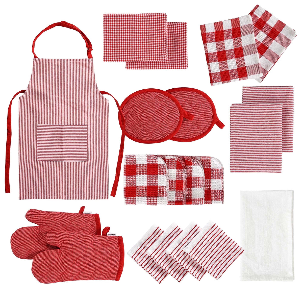 20 Piece Kitchen Towel Set - Cotton Dish Towels, Heat Resistant Kitchen Mittens and Pot Holder Set, Apron for Women with Pockets , Absorbent Dish Towels for Kitchen Drying - Olive