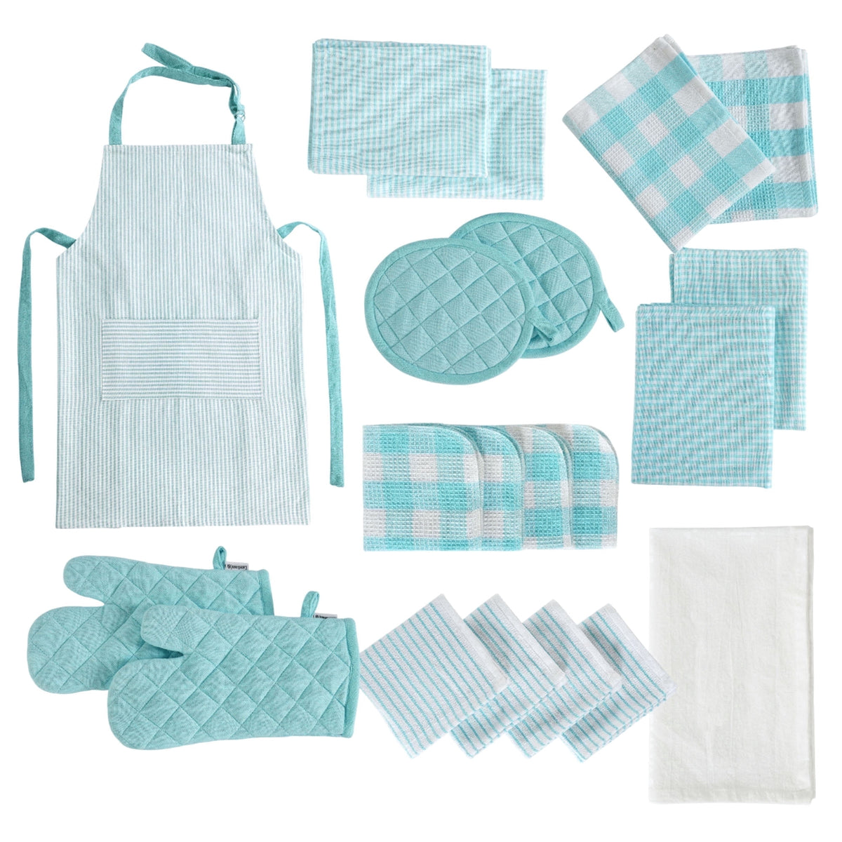 20 Piece Kitchen Towel Set - Cotton Dish Towels, Heat Resistant Kitchen Mittens and Pot Holder Set, Apron for Women with Pockets , Absorbent Dish Towels for Kitchen Drying - Olive
