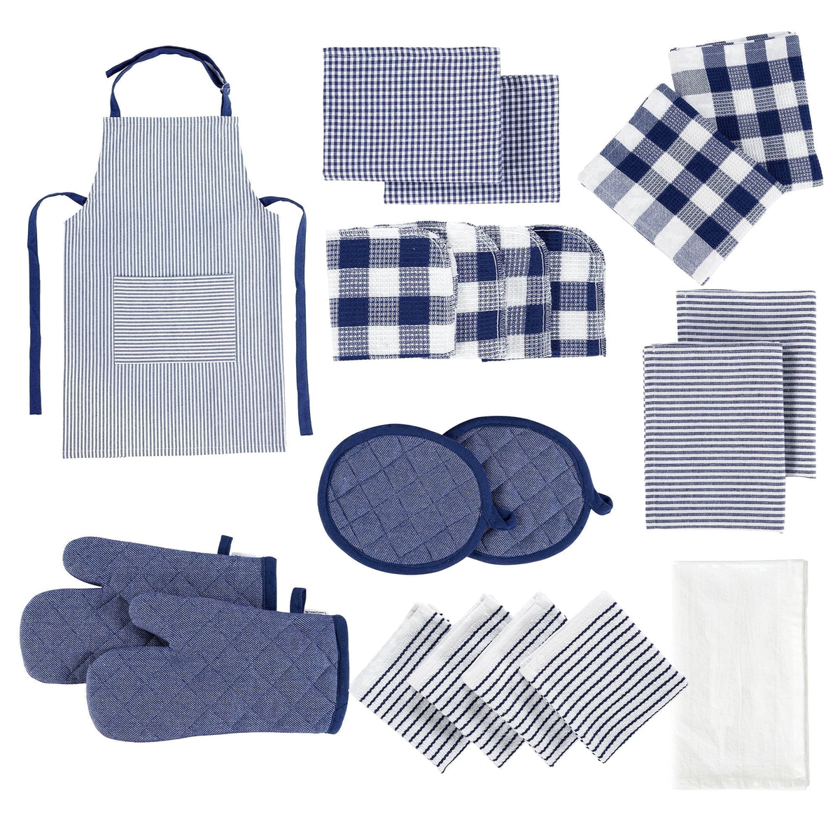20 Piece Kitchen Towel Set - Cotton Dish Towels, Heat Resistant Kitchen Mittens and Pot Holder Set, Apron for Women with Pockets , Absorbent Dish Towels for Kitchen Drying - Olive