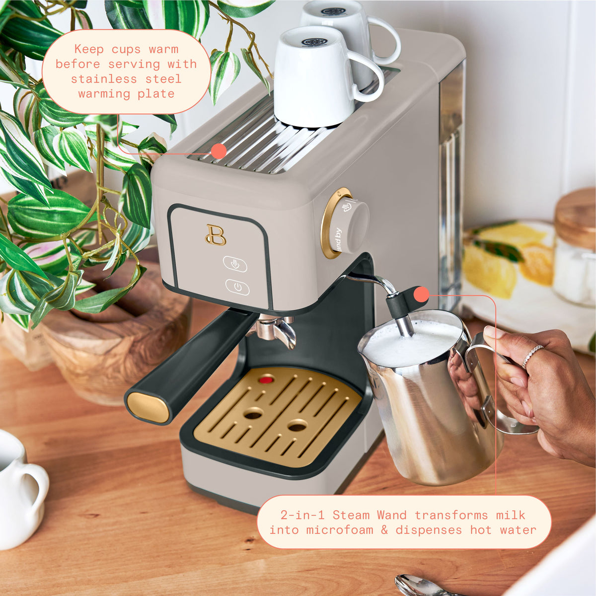 Beautiful by Drew Barrymore Slim Espresso Machine, 20-Bar Pressure, Black Sesame