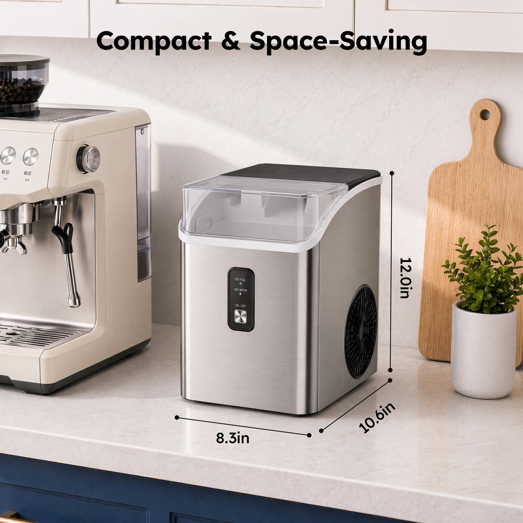 SIMZLIFE Countertop Nugget Ice Maker, 35 Lbs/24H Soft Chewable Pellet Ice, Ready in 7 Minutes, Self-Cleaning Ice Machine, Stainless Steel