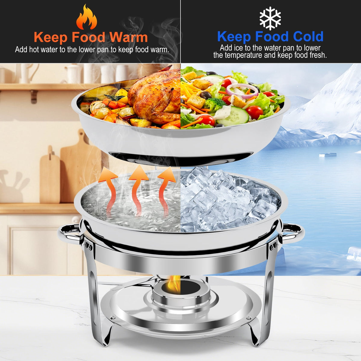Bluebow 4 pack Chafing Dish Buffet Set, 5QT Stainless Steel Food Warmer, Chafing Dish for Buffet with Glass Lid & Holder for Party, Wedding, Catering