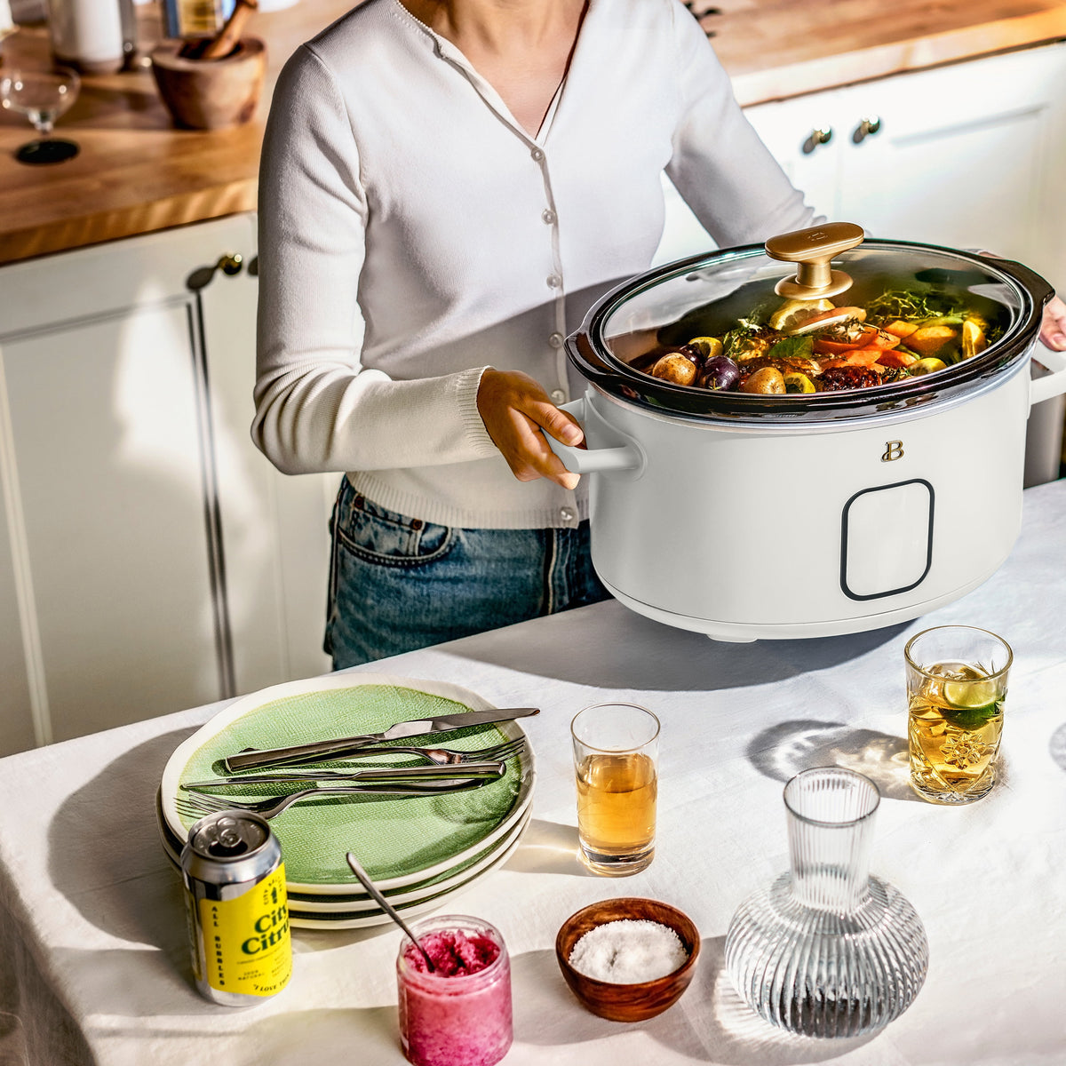 Beautiful 6 Qt Programmable Slow Cooker, Thyme Green by Drew Barrymore