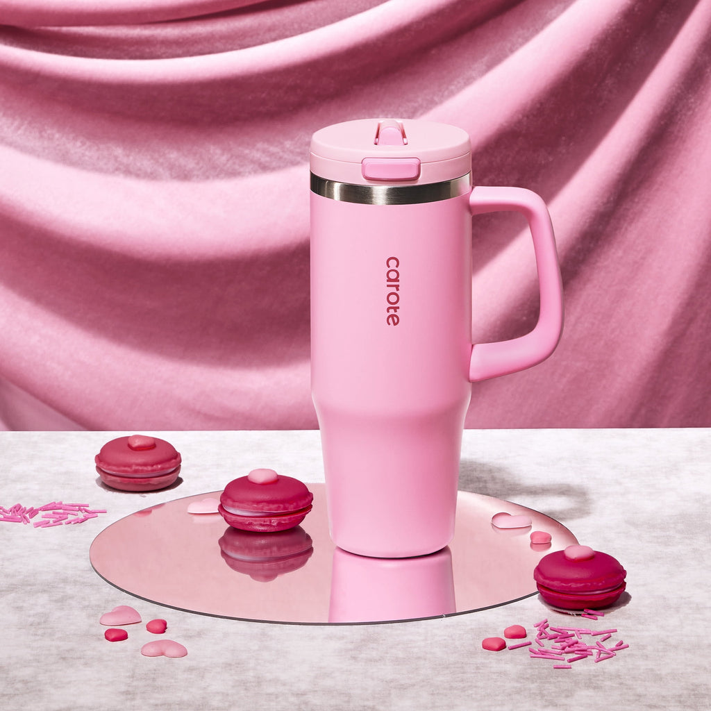 Carote Insulated Stainless Steel Tumbler with Handle and Lid, Leakproof Double Wall Vacuum Travel Mug, Reusable Cup for Hot & Cold Drinks, Pink, 32oz