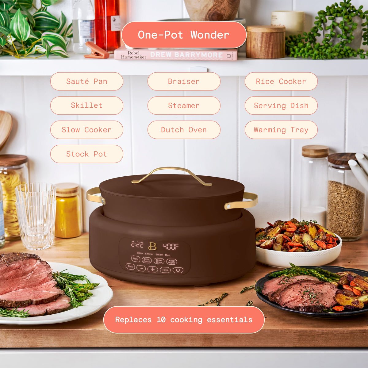 Beautiful 10 in 1, 6 Qt Electric Multi-Cooker, Thyme Green by Drew Barrymore