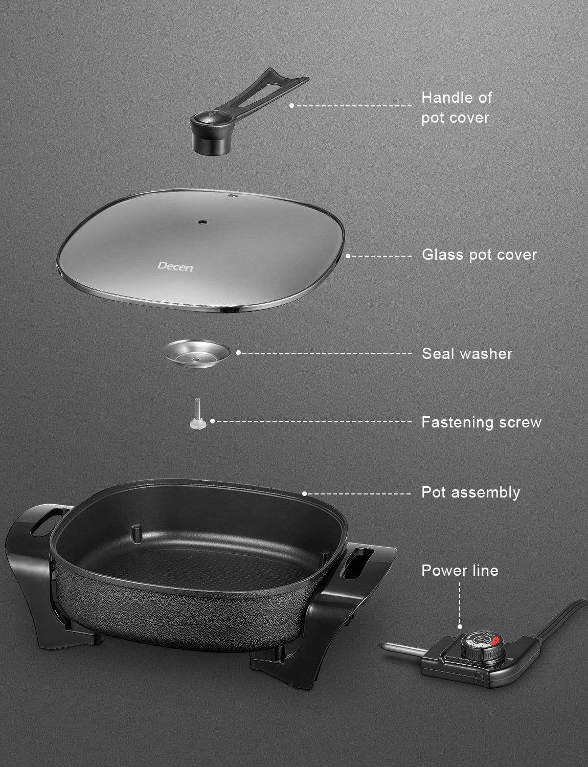 Electric Skillet, 12 inch Deep Non Stick Electric Skillet with Glass Cover, FOHERE Skillet for kicthen, 1360W, Black