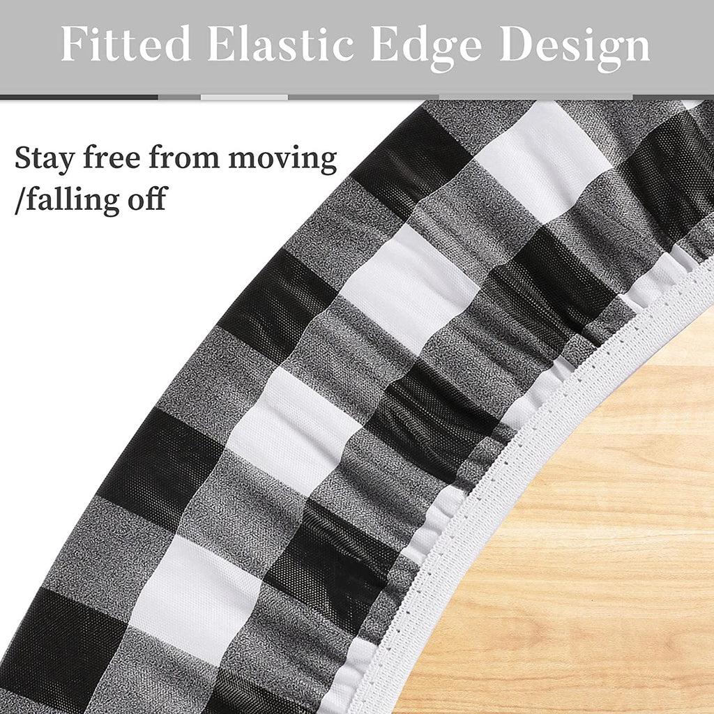 UMINEUX 3-Piece Rectangle Checkered Picnic Table Cover with Bench Covers Vinyl Flannel Backing with Elastic Edge (30"x72", Black and White)