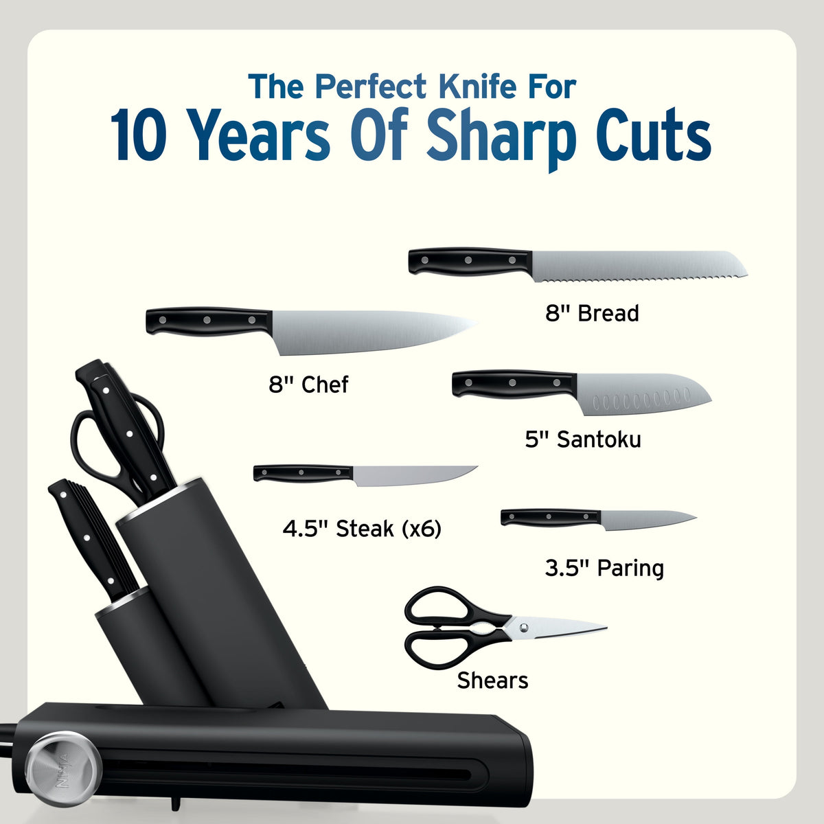 Ninja NeverDull Razor-Sharp 13-Piece Knife System with Removable Sharpener, Laser-Cut Blades, NK12013BK1, Black