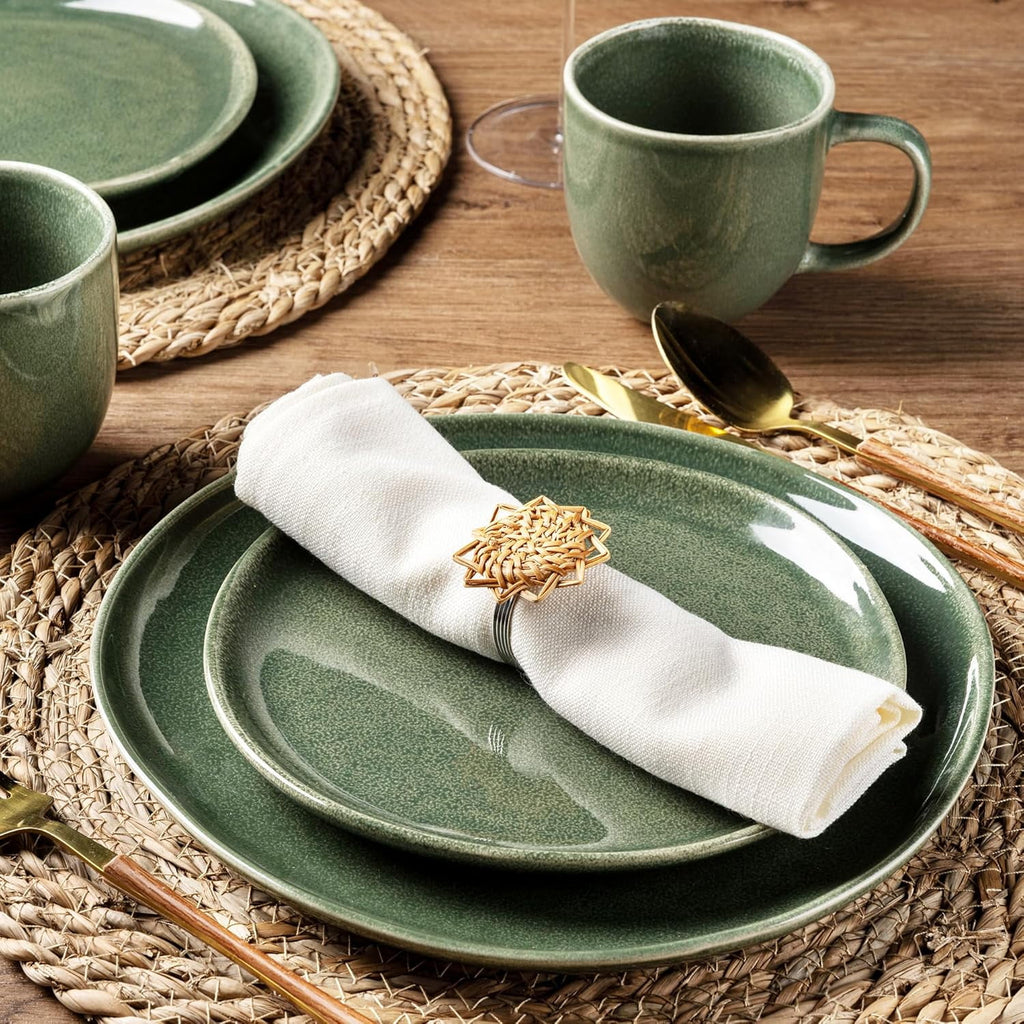 AmorArc Ceramic Plates Set of 6, 8.5 Inch Handmade Reactive Glaze Stoneware Plates set for Dessert, Salad, Appetizer, Dinner, Microwave & Dishwasher Safe, Scratch Resistant-Gade Green