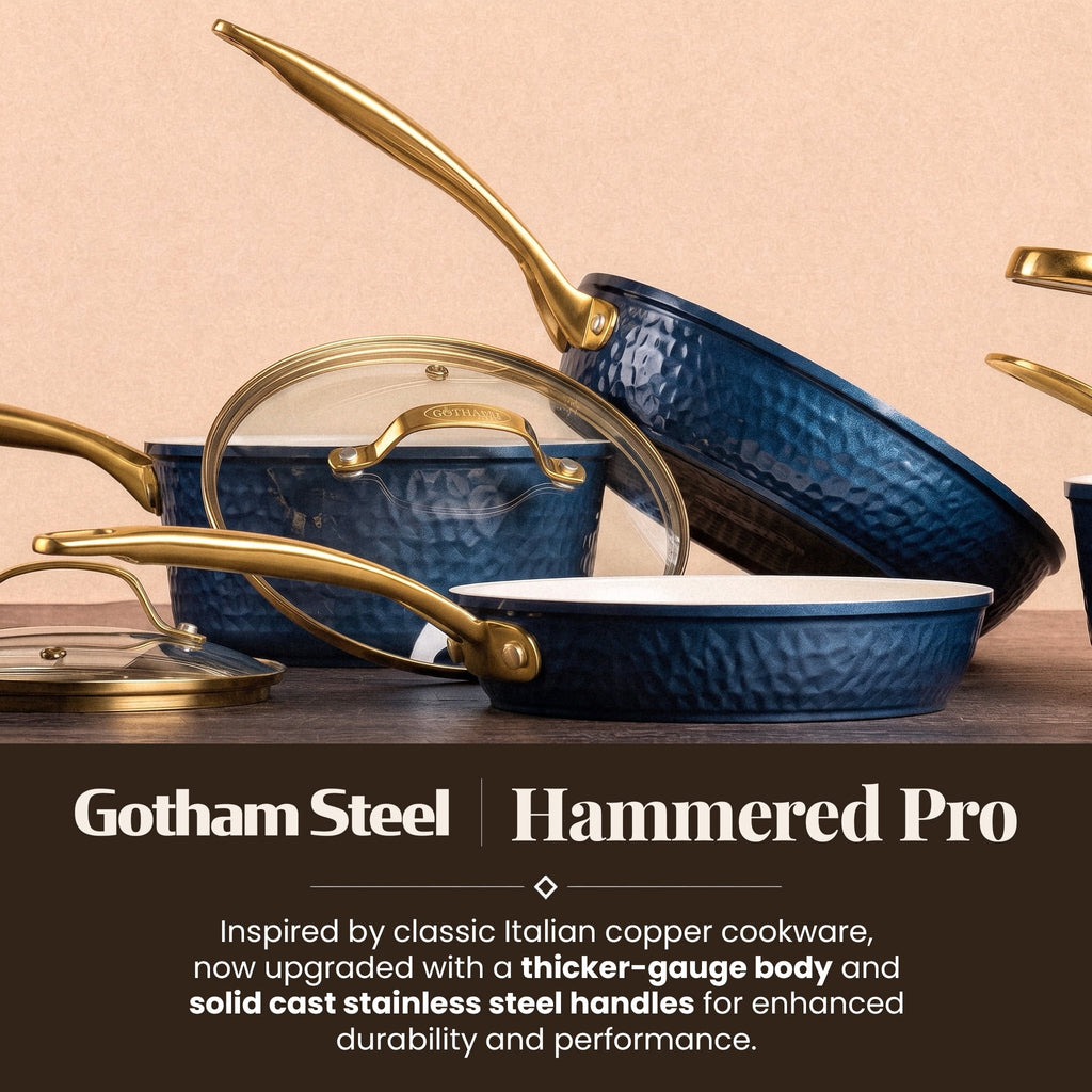 Gotham Steel Hammered 20 Pc Ceramic Cookware Set Nonstick, Induction Pots and Pans Set, Non Toxic Cookware Sets, Oven & Dishwasher Safe, Copper