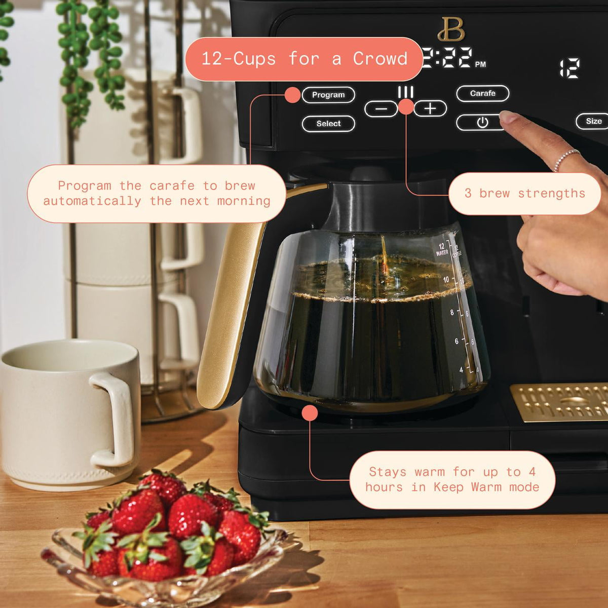 Beautiful by Drew Barrymore Multi-Brew 12-Cup Programmable Drip & Single-Serve Coffee Maker, White Icing
