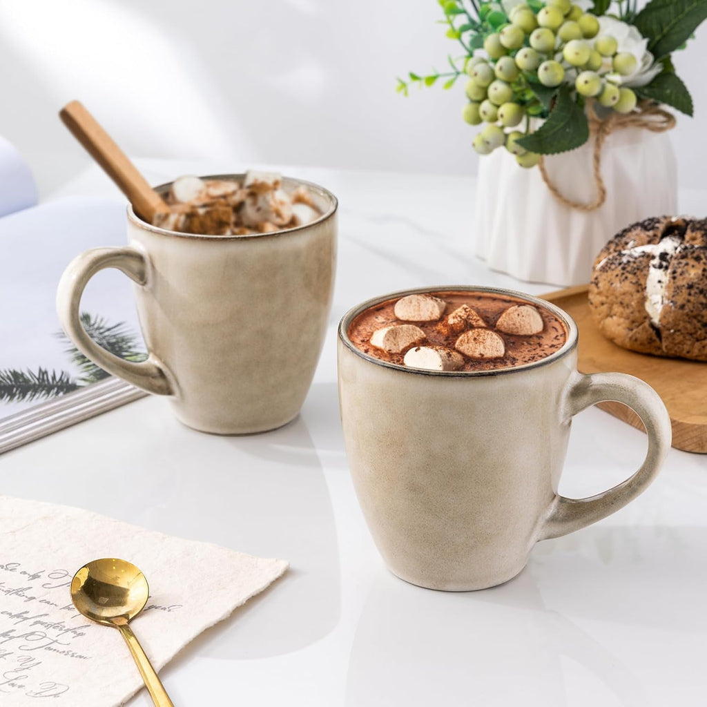 AmorArc Ceramic Coffee Mugs Set of 4, 12oz Stoneware Coffee Mugs Set For Dad Mom Women MEN, Light Weight Coffee Cups for Latte/Tea/Beer/Hot Cocoa, Dishwasher & Microwave Safe,Green Wheat