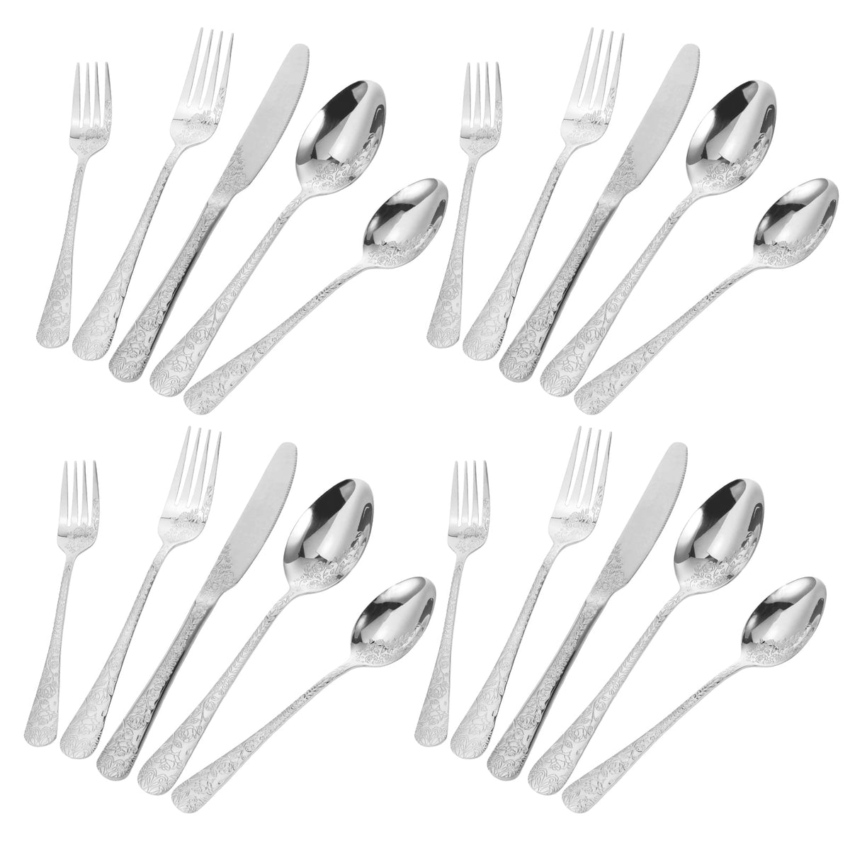 20 Pcs Floral Silverware Set Including Fork Spoon and Knife Stainless Steel Flatware Set Vintage Cutlery Set Mirror Polished Utensil Set for Kitchen Dishwasher Safe Service for 4