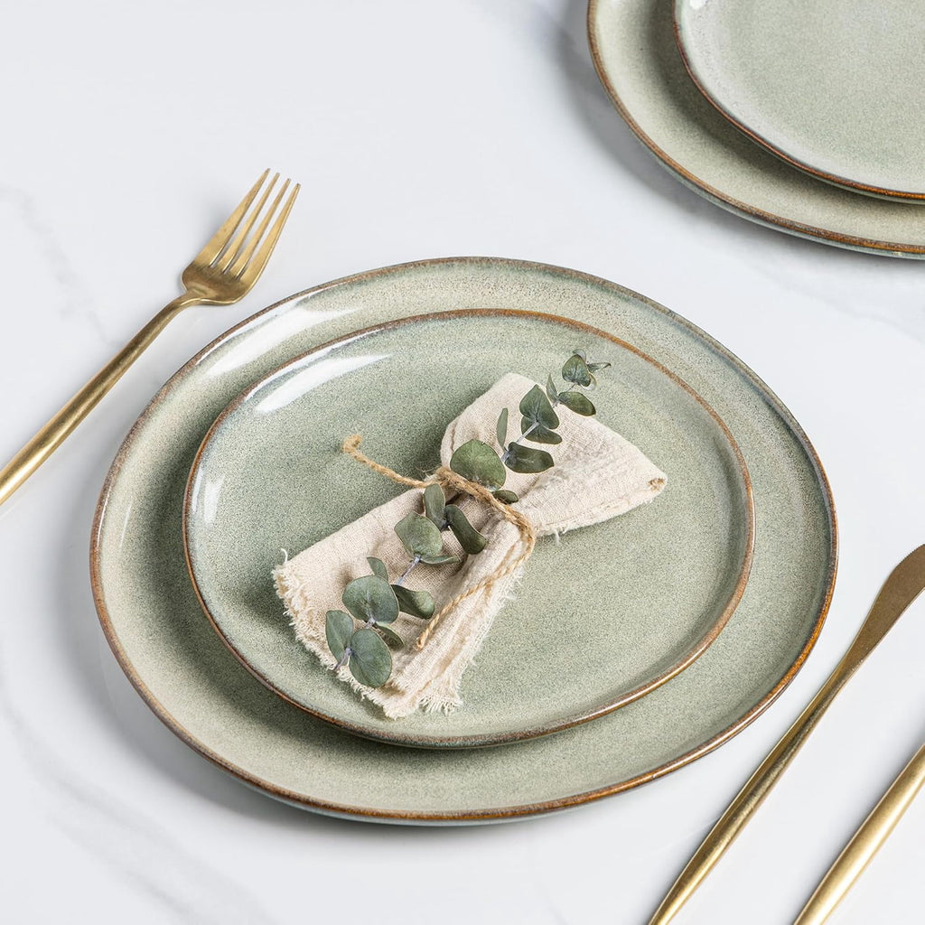 AmorArc Ceramic Dinnerware Sets,Handmade Reactive Glaze Stoneware Plates and Bowls Sets,Highly Chip and Crack Resistant | Dishwasher & Microwave Safe Dishes Set,Service for 4 Set(12pc),Reactive Glaze