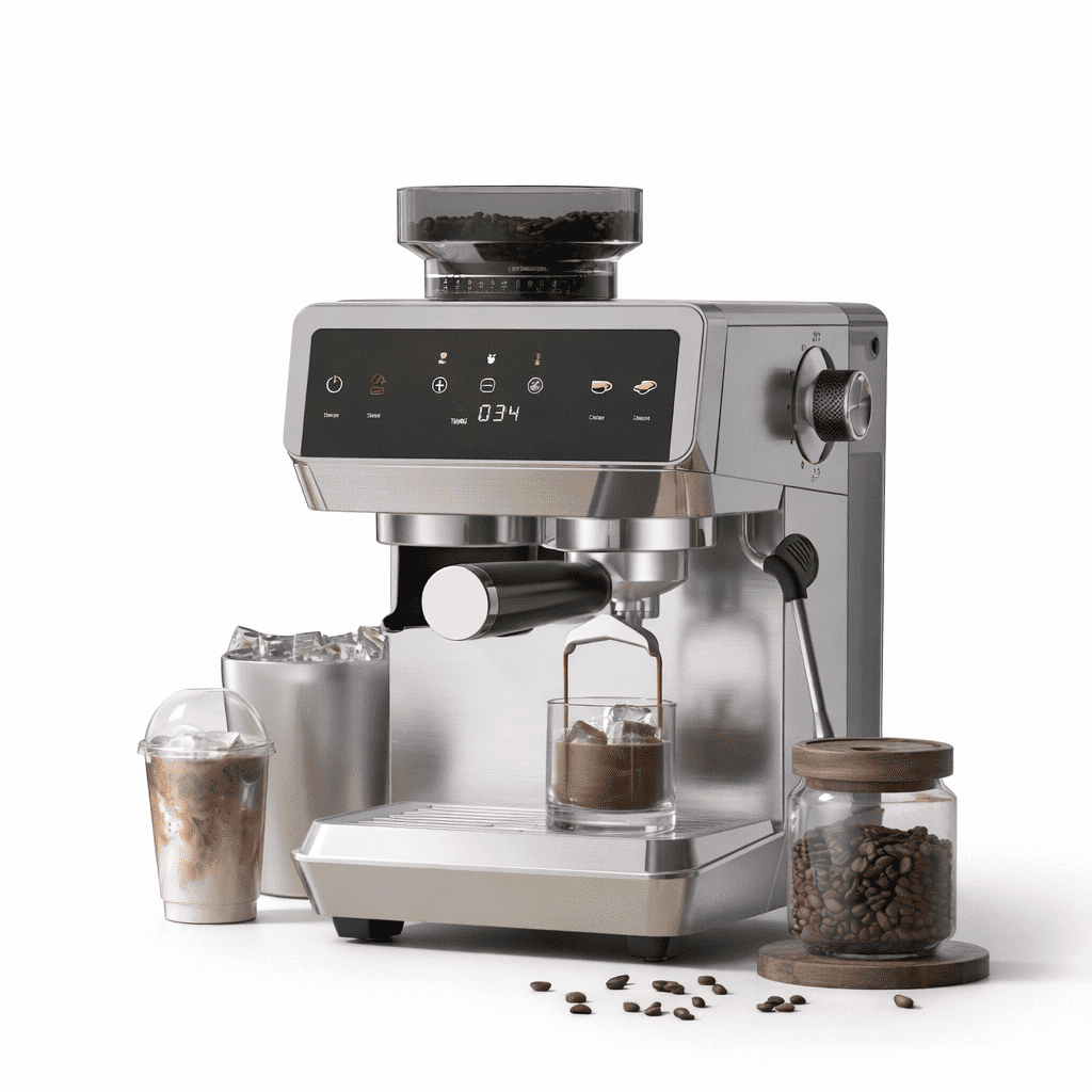 20 Bar Espresso Machine with Built-in Grinder, Semi-Automatic 1350W Coffee Maker with Touch Screen, Stainless Steel Body, Milk Frother Wand, 35 Grind Settings, Adjustable Temperature & Cold Brew Mode