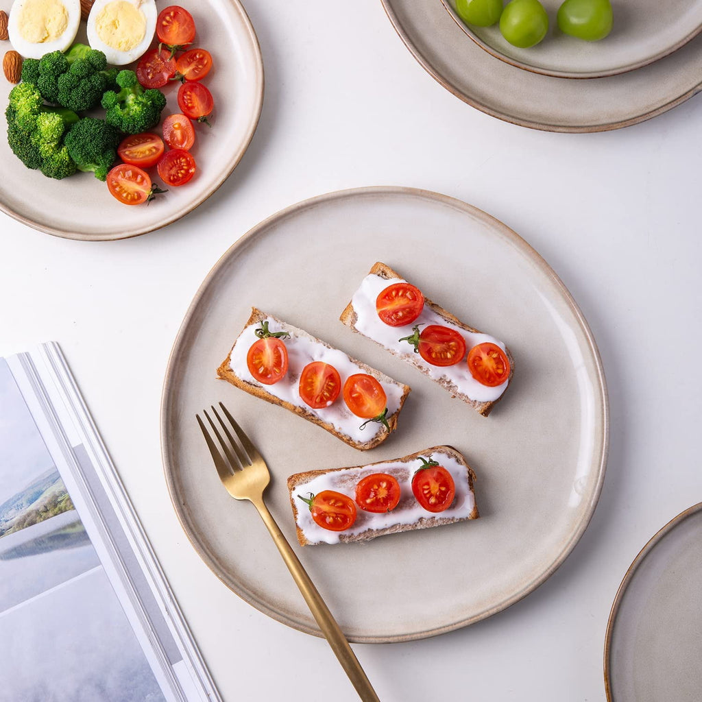 AmorArc Ceramic Plates Set of 6, 8.5 Inch Handmade Reactive Glaze Stoneware Plates set for Dessert, Salad, Appetizer, Dinner, Microwave & Dishwasher Safe, Scratch Resistant-Pearl White