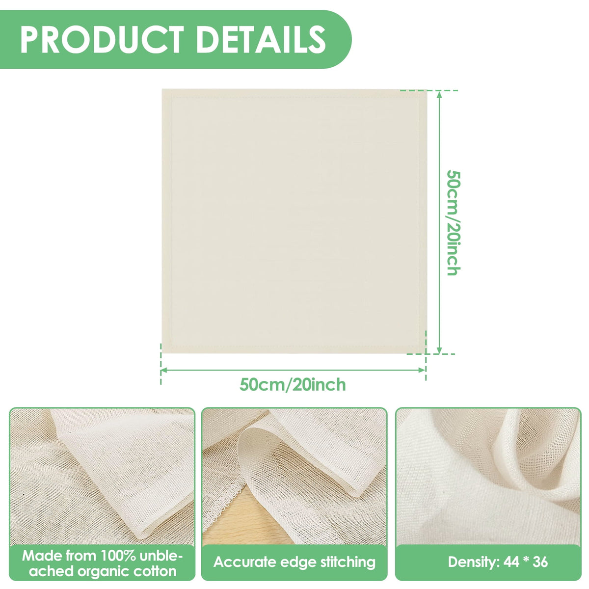 Jetcloudlive 12Pcs Cheese Cloths Natural Unbleached Cotton Cheesecloth 20 inch Square Cheese Cloths Reusable Organic Cheesecloth Cotton Cloth Strainer for Coffee Brewing Juicing Straining Making