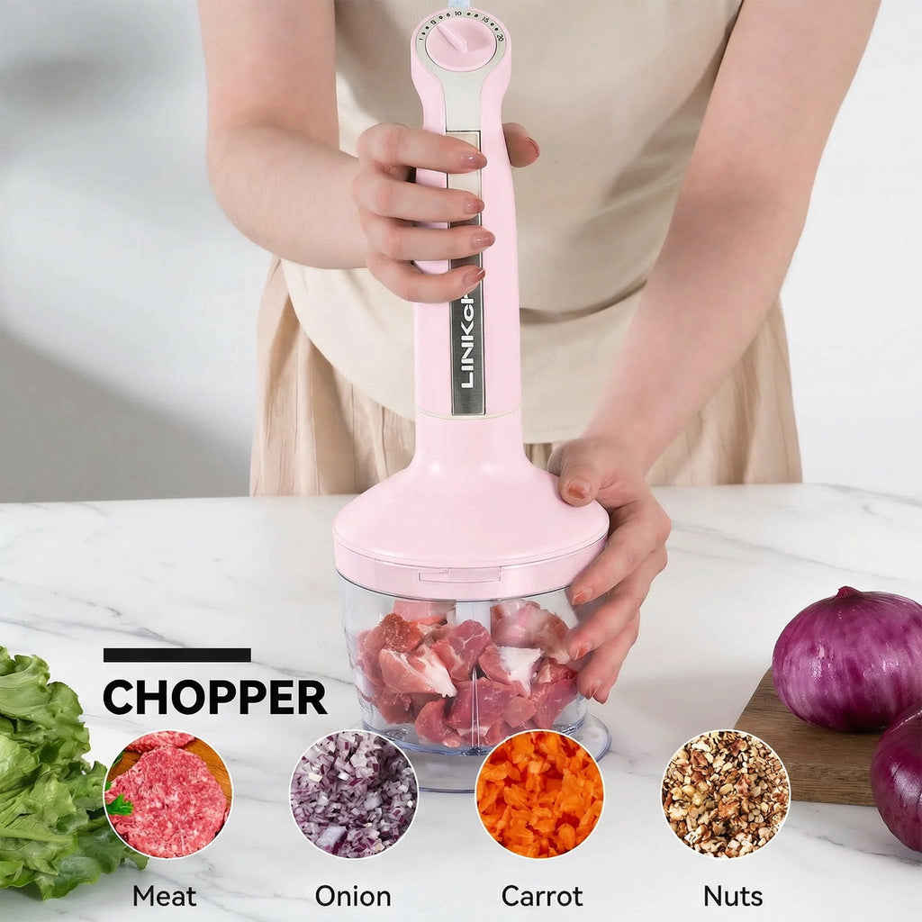 LINKChef Immersion Blender, 1000W 20-Speed 5-in-1 Hand Blender with Turbo Mode, Scratch-Resistant Stick Blender for Baby Food, Ice & Smoothie(Black)