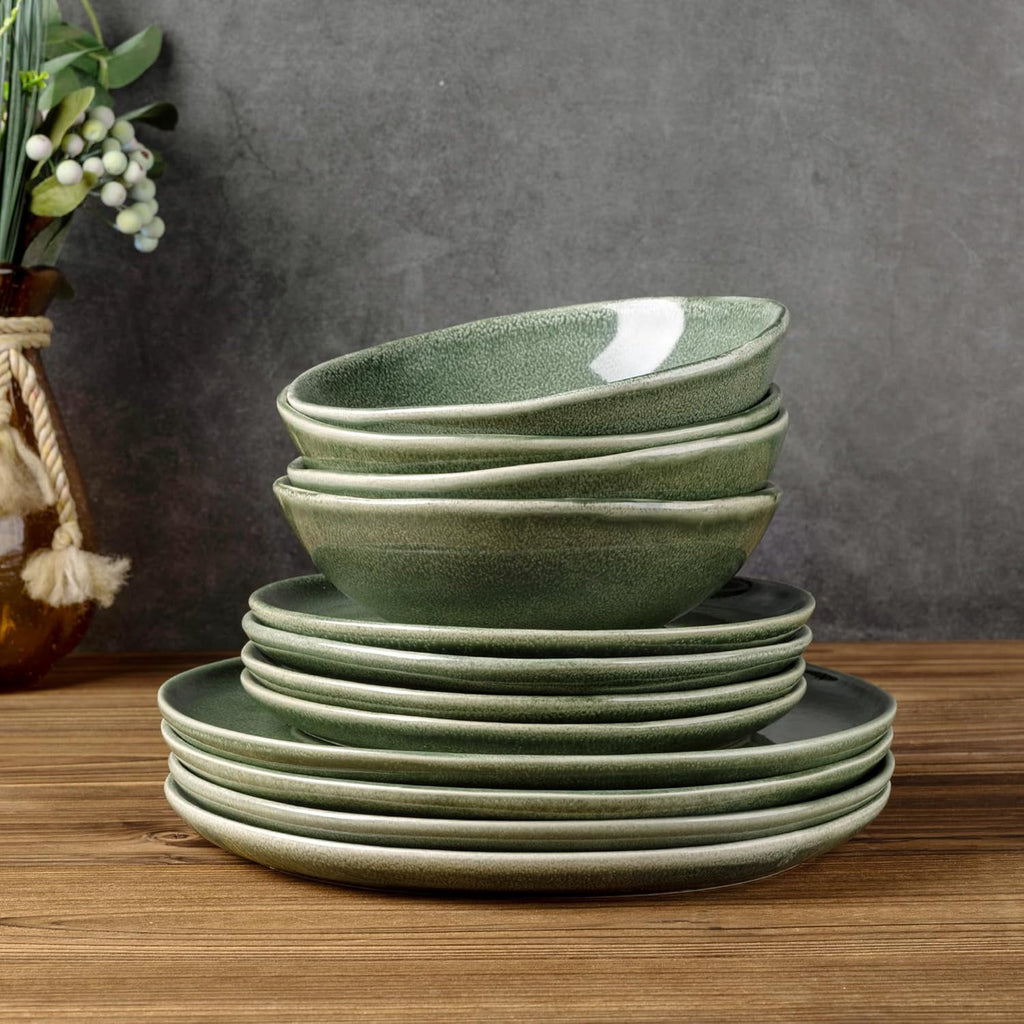 AmorArc Ceramic Plates Set of 6, 8.5 Inch Handmade Reactive Glaze Stoneware Plates set for Dessert, Salad, Appetizer, Dinner, Microwave & Dishwasher Safe, Scratch Resistant-Pearl White