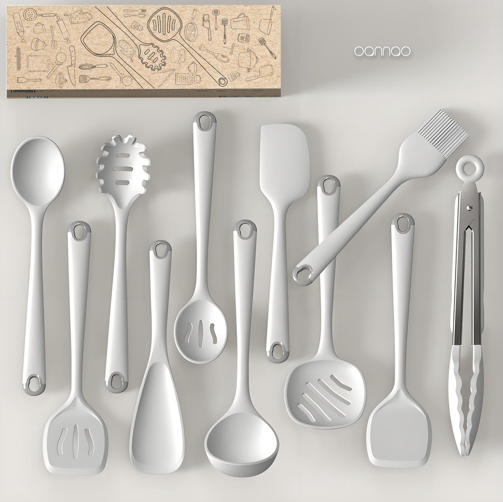 Silicone Kitchen Utensils Set, 600°F Heat Resistant Silicone Cooking Utensils, Spatula, Spoon, Whisk, Tongs, Kitchen Gadgets Tools Sets for Nonstick Cookware, Dishwasher Safe BPA Free (Black)